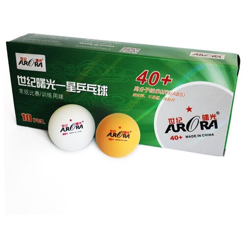 Мяч для настольного тенниса AURORA 40 плюс, упаковка 10 шт, цвет оранжевый,белый