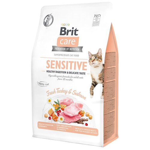 Сухой корм для кошек Brit Care беззерновой при чувствительном пищеварении с индейкой с лососем 7 кг