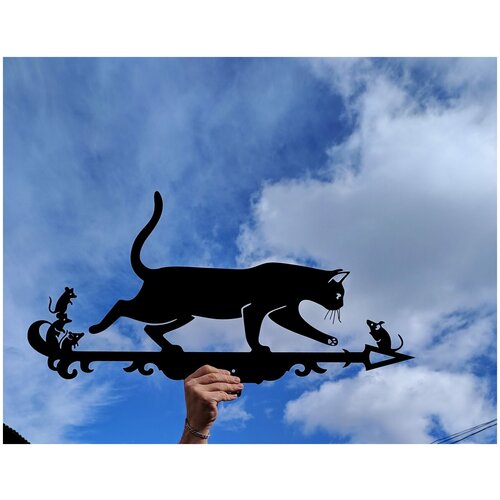 Флюгер на крышу Кот и мыши , средний: 80  40 см, черный