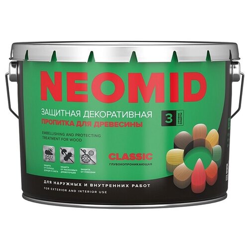 Neomid Bio Color Classik, декоративная пропитка для защиты дерева, 9 л Орех