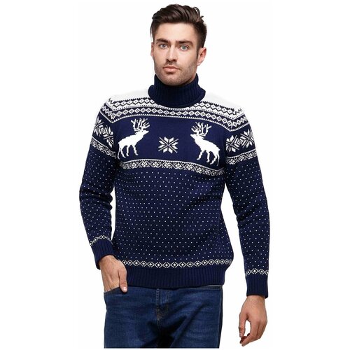 Шерстяной свитер с высоким горлом, скандинавский орнамент с Оленями, натуральная шерсть, серый цвет, размер L