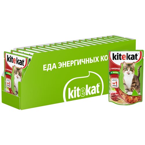 Влажный корм для кошек Kitekat с говядиной 28 шт х 85 г кусочки в желе