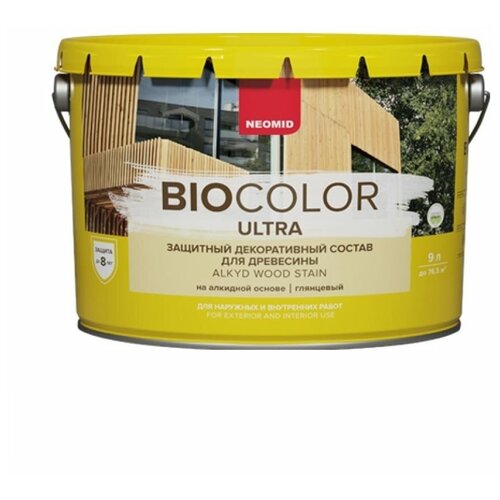 Neomid Bio Color Ultra, лессирующая защитная пропитка для дерева, 9 л Тик