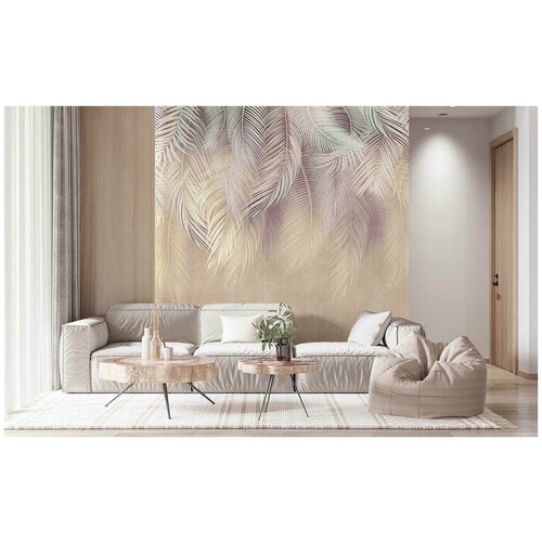 Фотообои на стену флизелиновые Пальмовый бриз 3 с рисунком пальмовые листья в гостиную и кухню. 360x270 см.