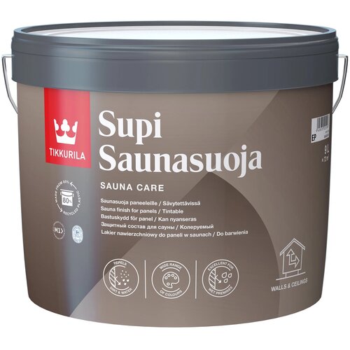 Лак для саун полуматовый Supi Saunasuoja Супи Саунасуоя) TIKKURILA 2,7 л бесцветный база EP)